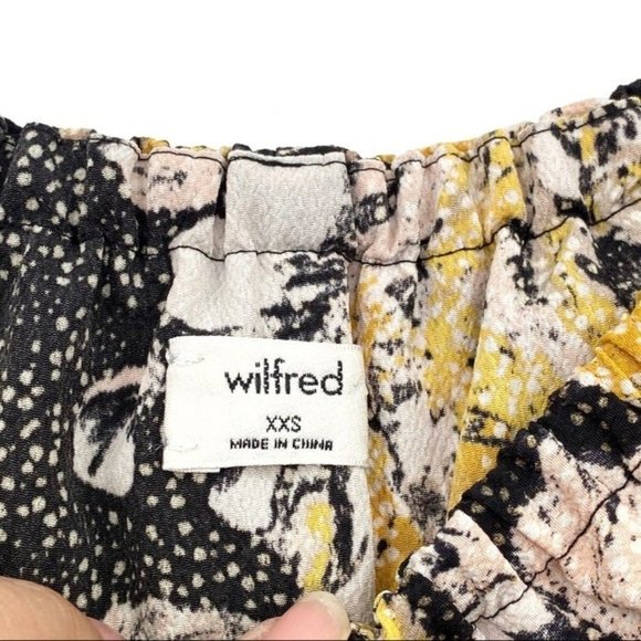 Aritzia Wilfred Yellow & Black Floral Ruffle Off Shoulder Blouse Textured Sz XXS - Picture 6 of 9